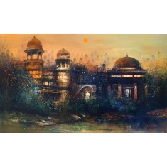 A. Q. Arif, 24 x 42 Inch, Oil on Canvas, Cityscape Painting, AC-AQ-513
